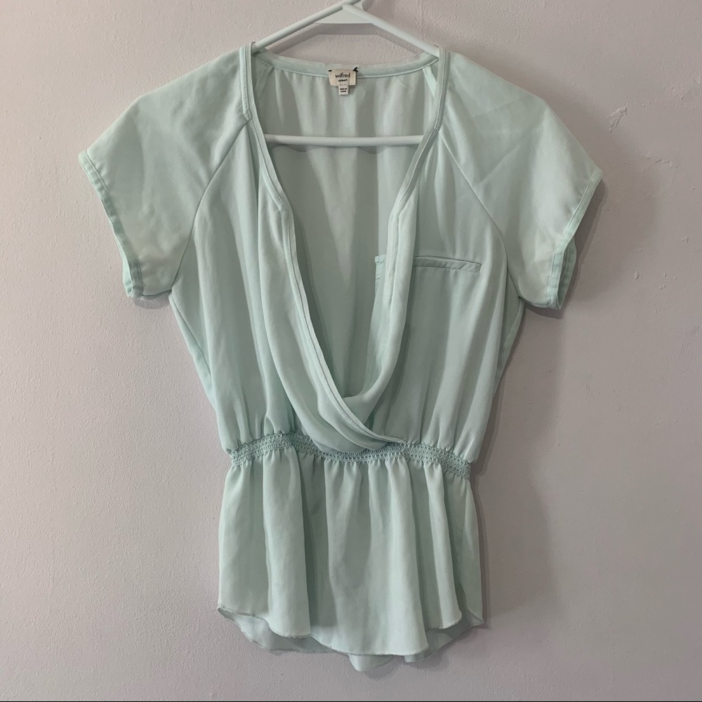 Aritzia Wilfred Mint Wrap Blouse Size XS